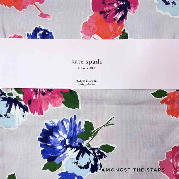 Kate Spade New York Spring Blooms Floral Print Grey 90" Table Runner - Picture 2 of 4